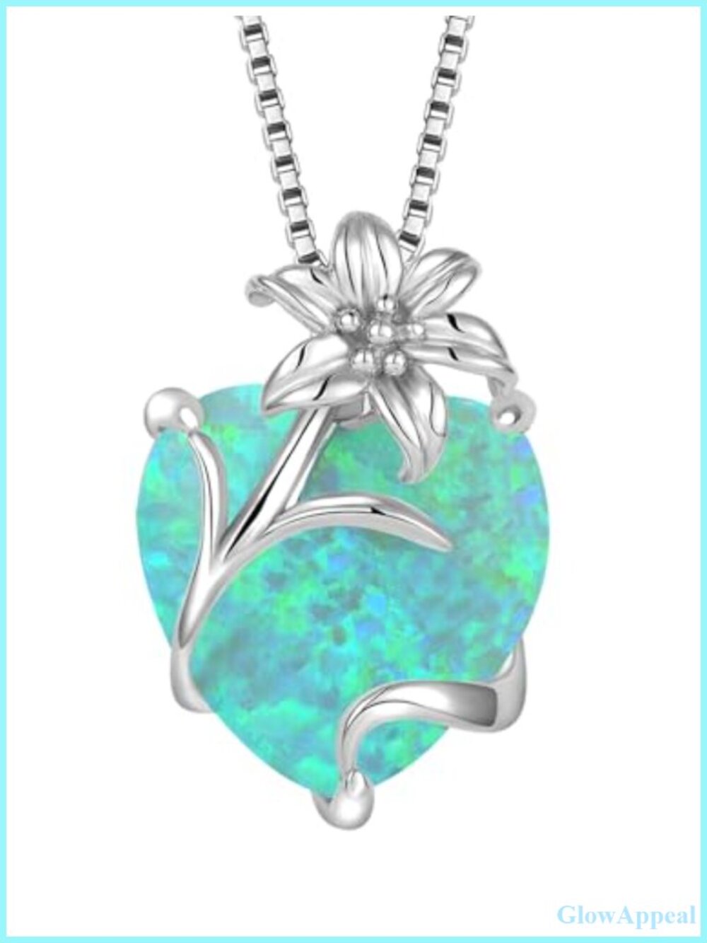 925 Sterling Silver Lily Heart Pendant Necklace Created Opal